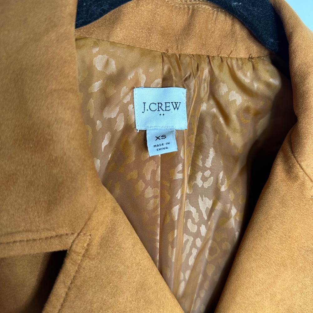 J Crew faux suede tan camel motorcycle full zip jacket size XS mob wife - Picture 3 of 8